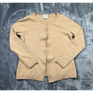 Qi Cashmere Women M 100% Cashmere Cardigan Camel Tan Button Front Quiet Luxury